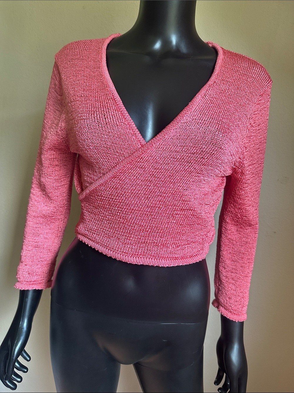 Sag Harbor Pink Cropped V-Neck Wrap Sweater